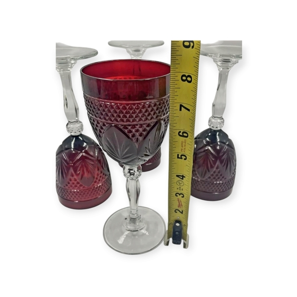 Set Of 5Cristal d'Arques Durand Antique Ruby Red Wine Goblets Glasses 8” - Picture 6 of 8